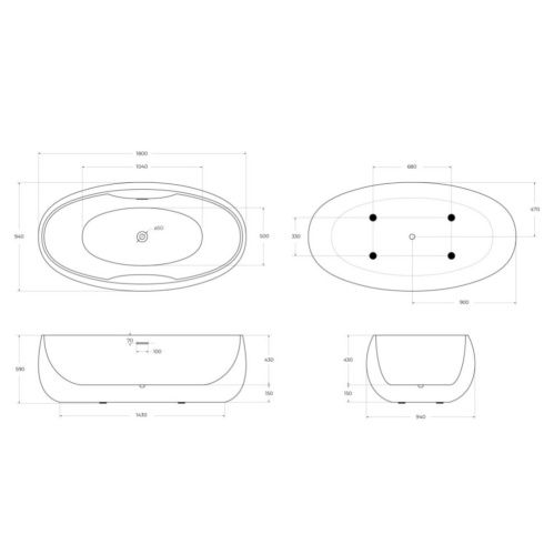 Ванна акриловая BelBagno BB502-1800-900 180х95 отдельностоящая овальная с ножками - фото 4
