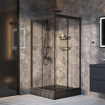 Комплект душевого уголка с душевой системой и аксессуарами Am.Pm Gem WK90EO стекло прозрачное профиль черный без поддона