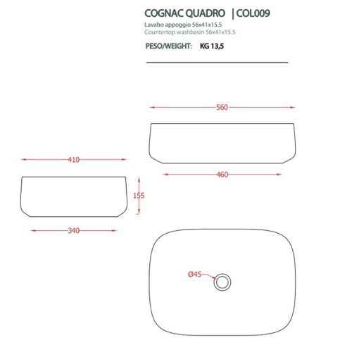 Раковина керамическая Artceram COGNAC COL009 01 34 60 см накладная цвет белый без отверстий под смеситель - фото 2