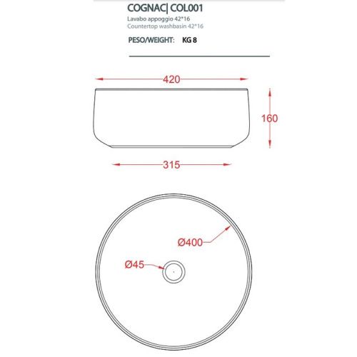 Раковина керамическая Artceram COGNAC COL001 05 00 40х40 накладная цвет белый без отверстий под смеситель - фото 2