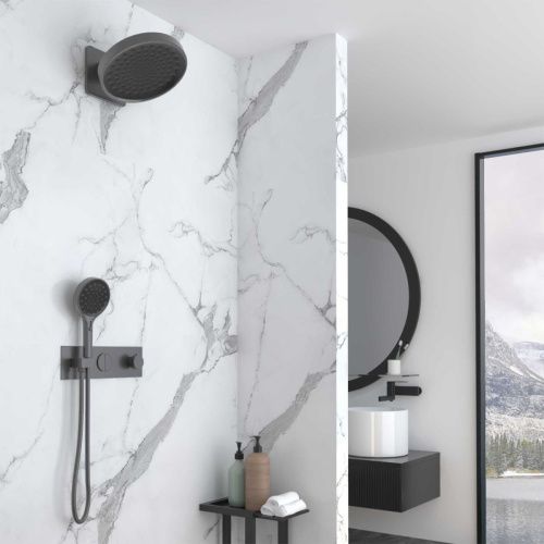 Душевая система Vincea VSFW-422TI3GM встраиваемая в стену цвет вороненая сталь с термостатом