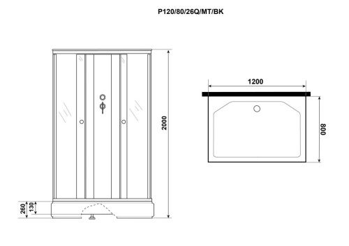 Душевая кабина Niagara Promo P120/80/26Q/MT/BK 120х80 прямоугольная без крыши - фото 4