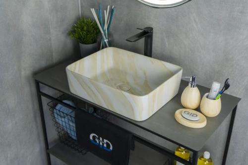 Раковина керамическая Gid Geométrico 54459 50х40 накладная цвет многоцветный без отверстий под смеситель - фото 4