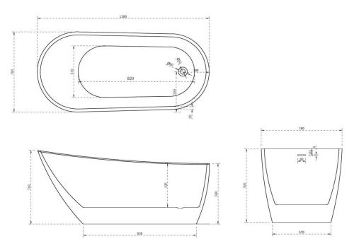 Ванна акриловая Abber AB9353-1.3 130х70 отдельностоящая овальная с каркасом - фото 3