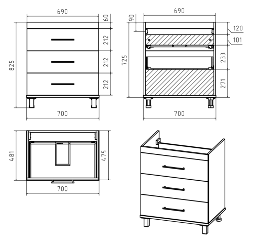 Тумба под раковину Misty Терра П-Тер01070-01503Я 70х50 напольная цвет серый - фото 4