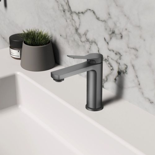 Смеситель Vincea Arco VBF-4AR01GM на раковину вороненая сталь