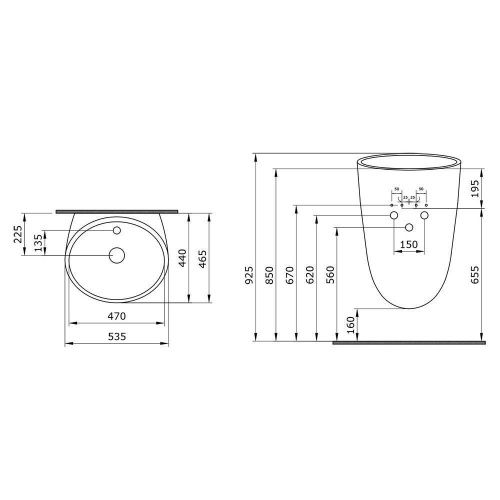 Раковина из сантехнического фарфора Ambassador Queen 116T20102 50х50 подвесная цвет белый 1 отверстие под смеситель - фото 4