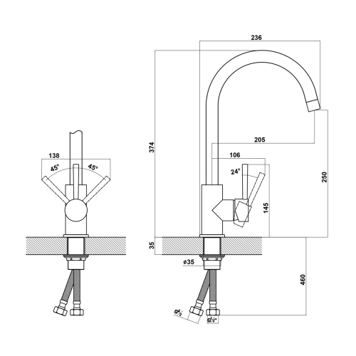 Смеситель для кухни Uperwood Quartz UPD-02-04 UPD-Q-02-04 на мойку черный - фото 3