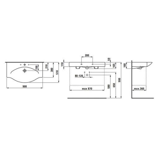 Раковина керамическая Laufen Palace 8.1170.2.000.104.1 90 см подвесная цвет белый 1 отверстие под смеситель - фото 2