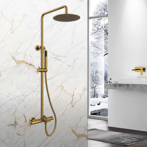 Душевая стойка Vincea Vogue VSFS-1V1TBG настенная цвет золото с термостатом