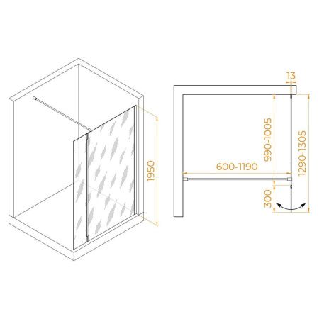 Душевая перегородка RGW Walk In 351005103-15 100х195 стекло прозрачное профиль белый