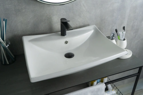 Раковина керамическая Gid Geométrico 51122 60х50 накладная цвет белый 1 отверстие под смеситель - фото 2