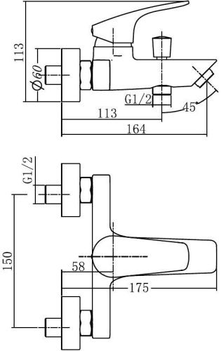 Смеситель для ванны с душем Aquanet Static AF330-20B настенный черный - фото 3