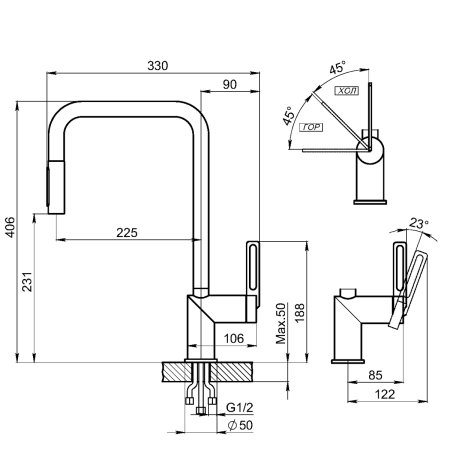 Смеситель для кухни Granula 8173, АЛЮМИНИУМ на мойку серый