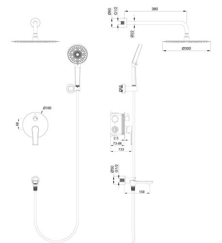 Душевая система Wonzon & Woghand BRILLIANT WW-88939079-MB встраиваемая в стену цвет черный - фото 2