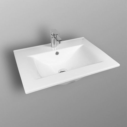 Раковина из сантехнического фарфора Bond Cube S05-600 60х50 встраиваемая цвет белый 1 отверстие под смеситель - фото 2