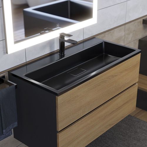 Раковина из искусственного камня Uperwood Barsa 3939193464 90х50 полувстраиваемая цвет черный - фото 2