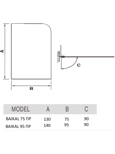 Душевая шторка на ванну River BAIKAL 10000001616 75х130 стекло прозрачное профиль хром ориентация универсальная - фото 2