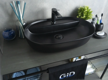 Раковина керамическая Gid Lago 53345 60х40 накладная цвет черный 1 отверстие под смеситель
