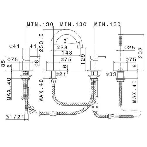 Смеситель Newform Hi-Fi 69682XC.50.050 на борт ванны нержавеющая сталь - фото 2