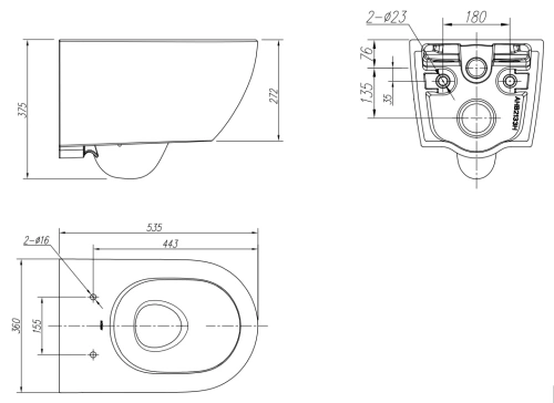 Чаша унитаза подвесная Arrow AHB2133H цвет белый без сиденья безободковая каскадный смыв - фото 4