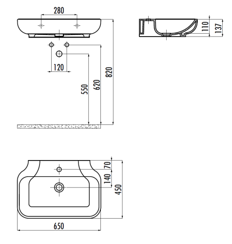 Раковина из сантехнического фарфора Creavit Free FE065-00CB00E-0000 60х50 подвесная цвет белый 1 отверстие под смеситель - фото 2