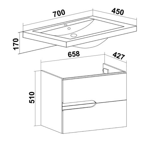 Тумба под раковину Runo СТОКГОЛЬМ 00-00001124 70х40 подвесная цвет белый - фото 4