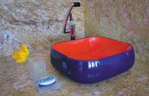 Раковина керамическая Gid 52202 50х40 накладная цвет синий/красный без отверстий под смеситель