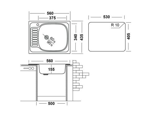 Кухонная мойка Ukinox Классика CLM560.435 ---5K 1R 45х55 цвет нержавеющая сталь поверхность матовая - фото 3