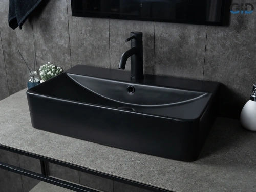 Раковина керамическая Gid Geométrico 53361 60х40 накладная цвет черный 1 отверстие под смеситель - фото 5