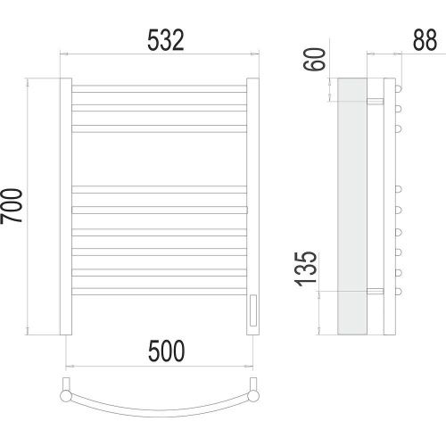 Полотенцесушитель электрический Terminus 4670078527356 55х70 хром - фото 3