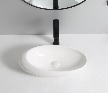 Раковина из сантехнического фаянса CeramaLux 78255 60х40 накладная цвет белый без отверстий под смеситель