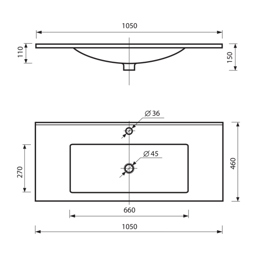 Раковина мебельная из искусственного камня Misty Qvatro 105 Р-Ква14105-01 110х50 накладная цвет белый - фото 3