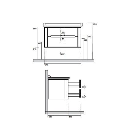 Тумба под раковину Kerasan Waldorf 925530 100х60 подвесная цвет белый