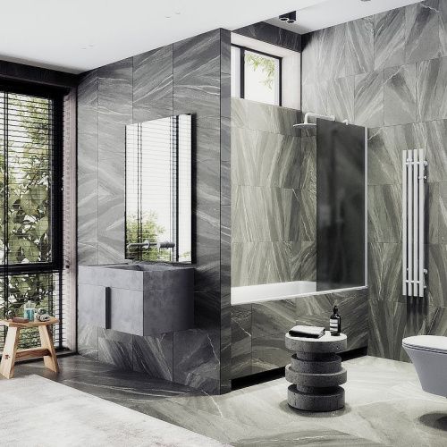 Душевая шторка на ванну Maybah Glass MGV-88-1ш 80х140 стекло тонированное профиль белый ориентация универсальная - фото 2