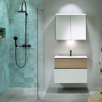 Тумба с раковиной Burgbad Fiumo SFXN082F3956FOT45G0200C0001*1 80х50 подвесная цвет коричневый/белый