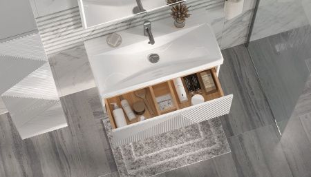 Тумба под раковину Velvex EDGE tp.EDG.9696.80.1Y белый глянец 80х40 подвесная цвет серый