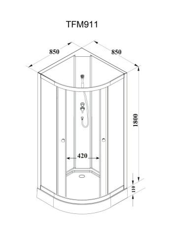 Душевая кабина Parly Effect TMF911 85х85 четверть круга без крыши ориентация универсальная - фото 4