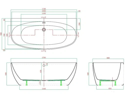 Ванна акриловая Vagnerplast Benin KRBV178BEN9X-64 170х80 пристенная овальная без каркаса - фото 2
