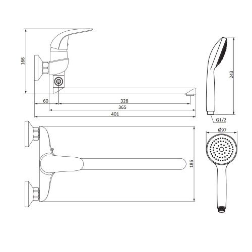 Смеситель для ванны и душа Damixa Eclipse 319500001 настенный хром - фото 5