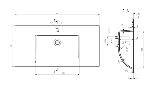 Раковина из искусственного камня Vincea VCB-13100G 100х50 встраиваемая цвет серый 1 отверстие под смеситель - фото 3
