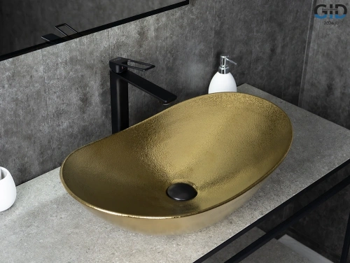 Раковина керамическая Gid Lago 53340 60х40 накладная цвет золото без отверстий под смеситель - фото 4