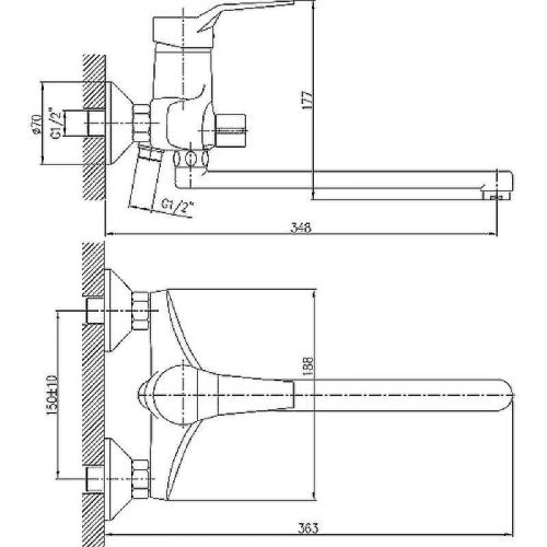 Смеситель для ванны и душа Haiba HB63 HB2263 настенный хром - фото 2