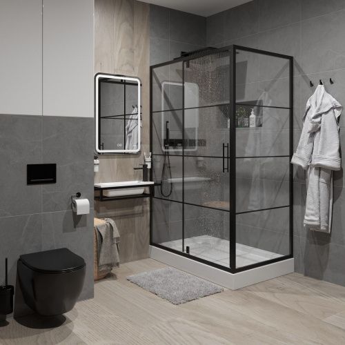 Душевой уголок Niagara Nova _02200832BLACK 120х80 стекло с рисунком профиль черный без поддона - фото 2