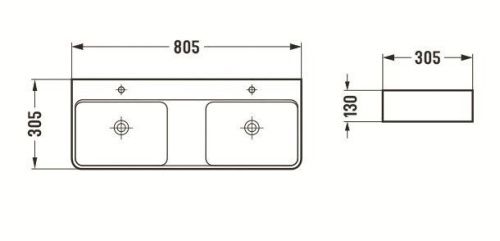 Раковина из сантехнического фаянса CeramaLux 78694 80х30 подвесная цвет белый 2 отверстия под смеситель - фото 2