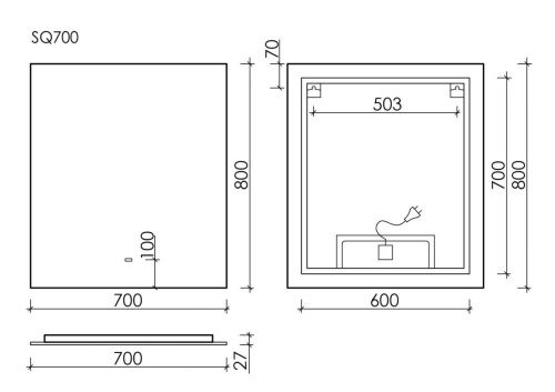 Зеркало с подсветкой Sancos SQUARE SQ700 70х80 подвесное - фото 4