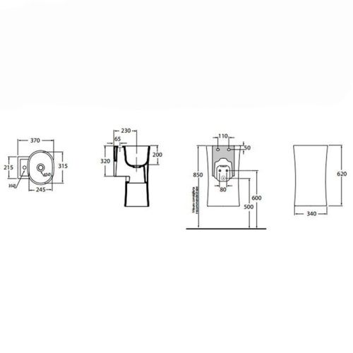 Раковина из сантехнического фаянса Azzurra Nativo LALS035370N0BI/(NAT200/0bi)*0 40х40 подвесная цвет белый без отверстий под смеситель - фото 2