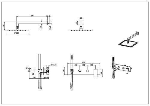 Душевая система Boheme Qubic 474-NB встраиваемая в стену цвет серый - фото 2