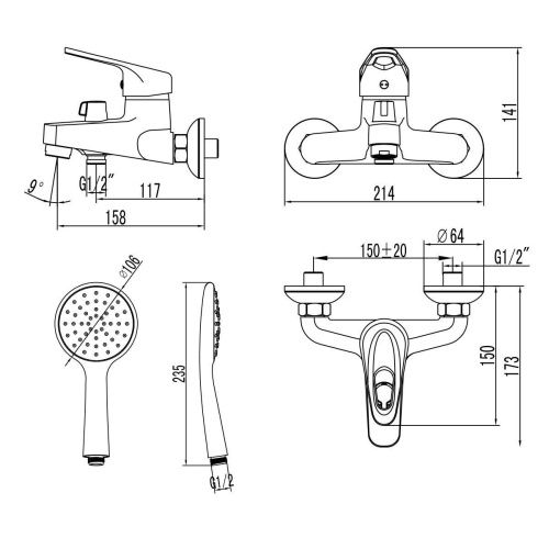 Смеситель для ванны LeMark Luna LM4134C настенный хром - фото 2