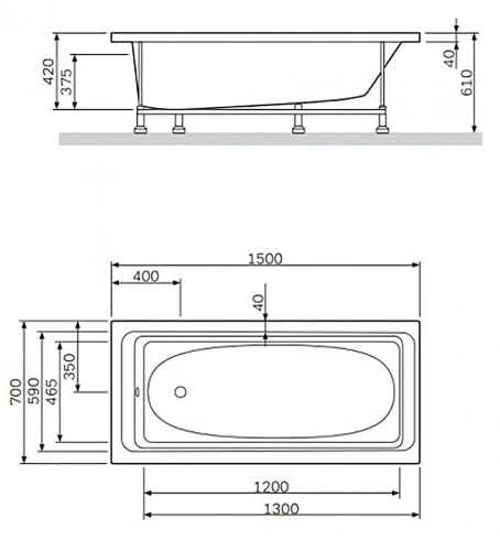 Ванна акриловая Alba Spa GAMMA ВПР0230200100 170х70 пристенная прямоугольная без ножек - фото 2